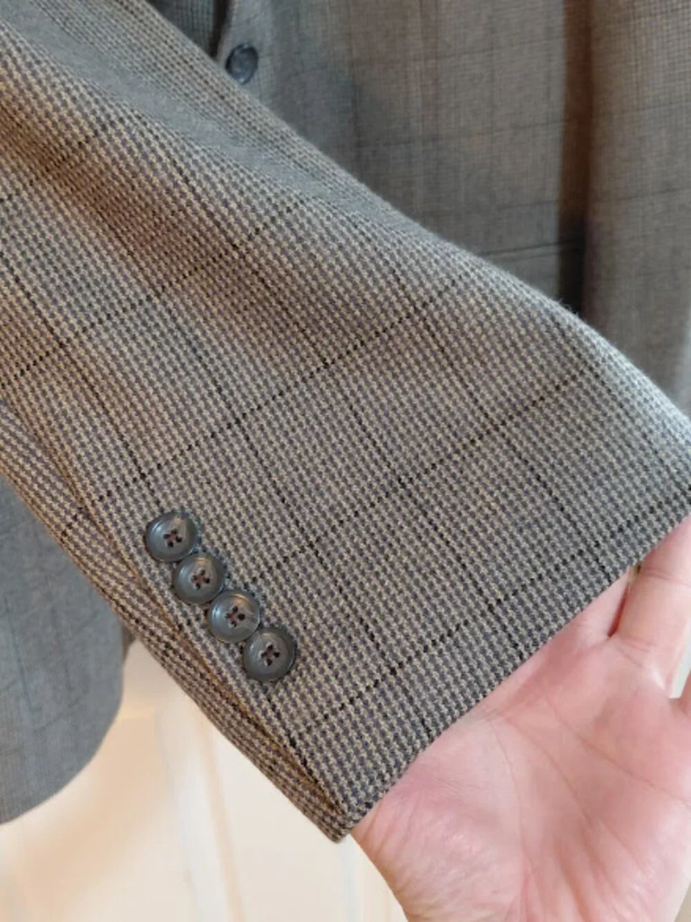 Vintage Oscar de la Renta Fine Plaid Brown/Taupe Lambswool & Cashmere Blazer 46L